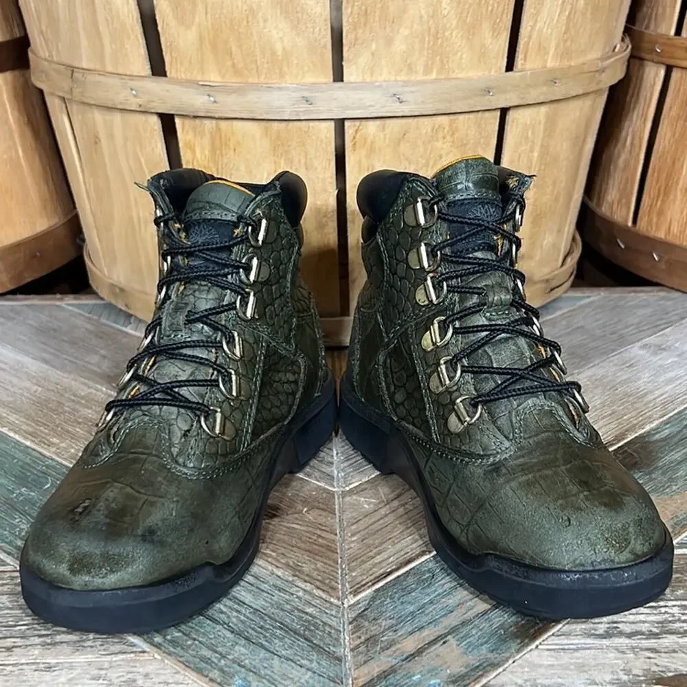 Timberland Crocodylian 6” Green Croc Leather Limited Release Field Boots Youth 2